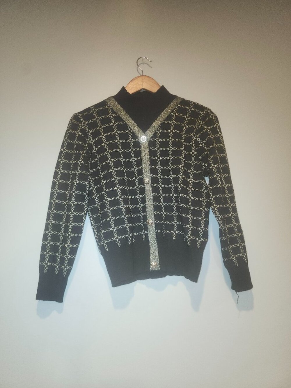 Gold and Black patterned Moch Neck Sweater
